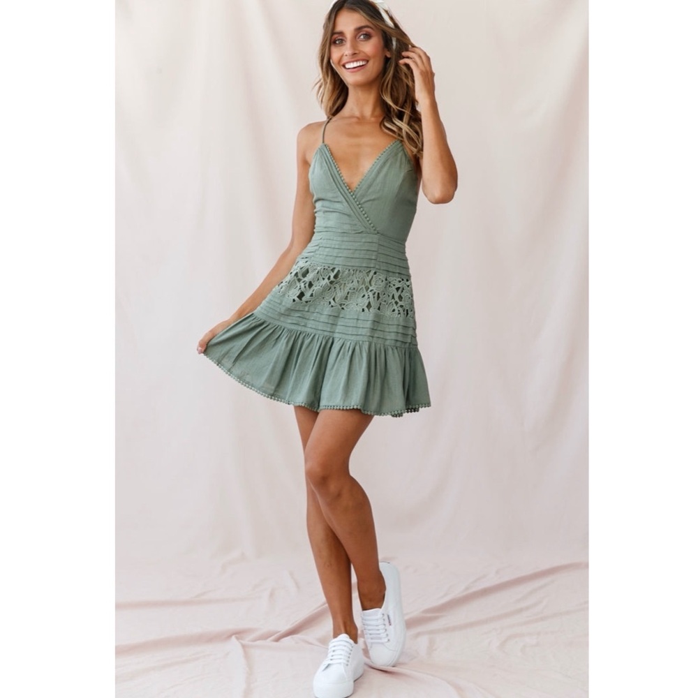 Selfie Leslie Sage Green Eyelet Mini Dress